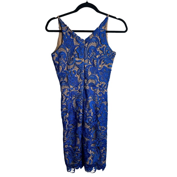 Dress The Population blue lace lined nude dress back zip EUC SZS - Picture 4 of 7